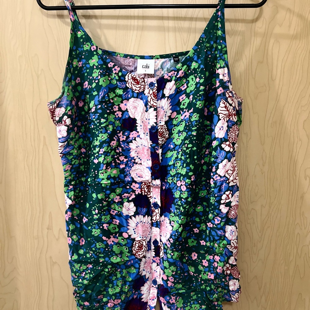 CAbi Green Pink Ruched Camisole